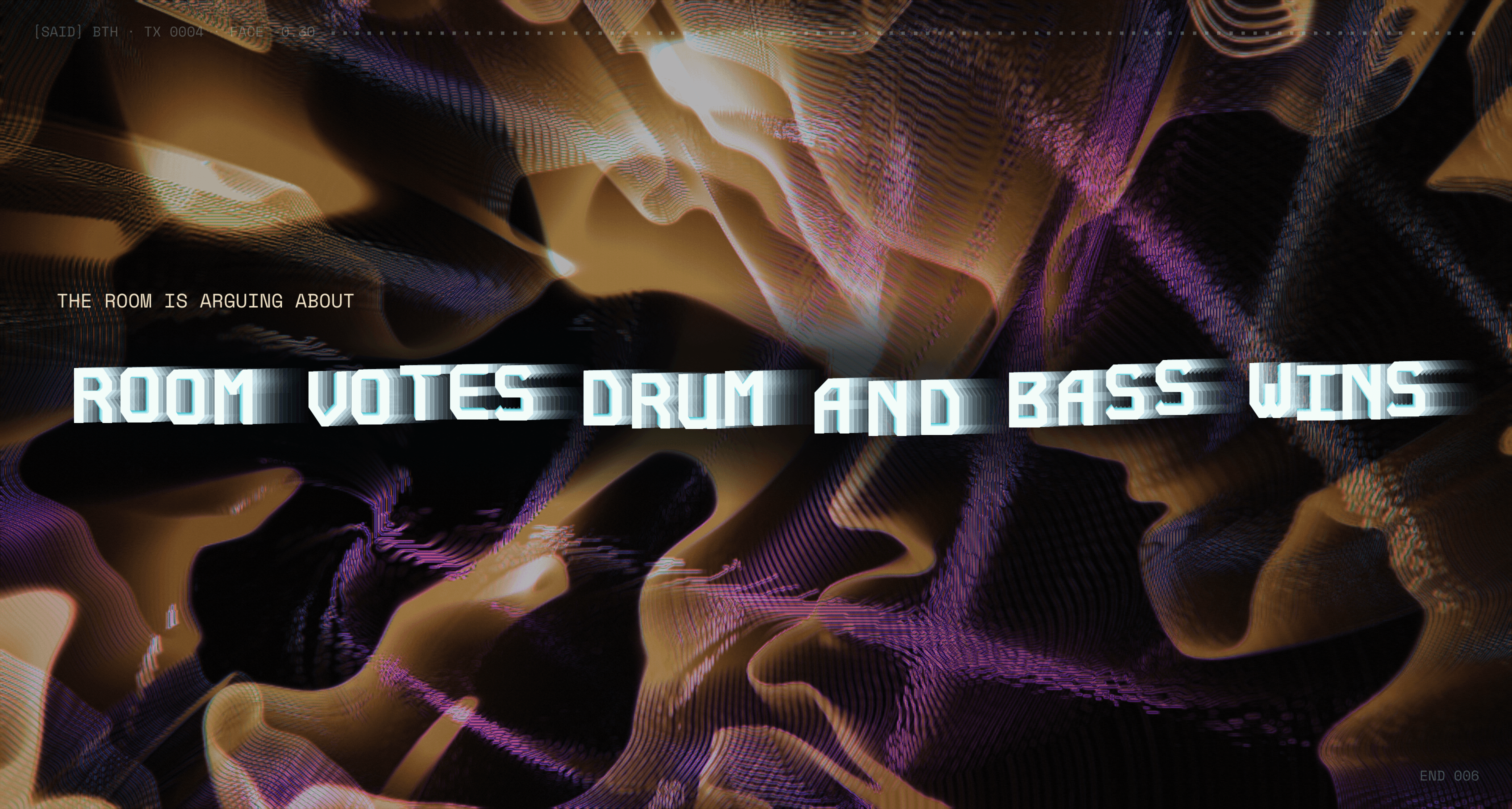 A development capture of the Boomtown debate screen, with a headline over the organic Iona visuals. The displayed debate is demonstration content.