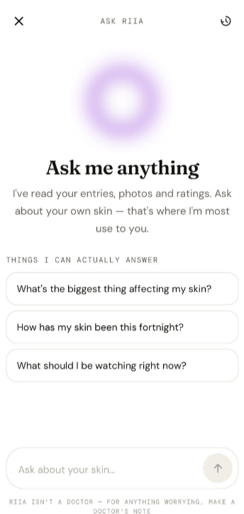 Ask Riia questions about your skin diary